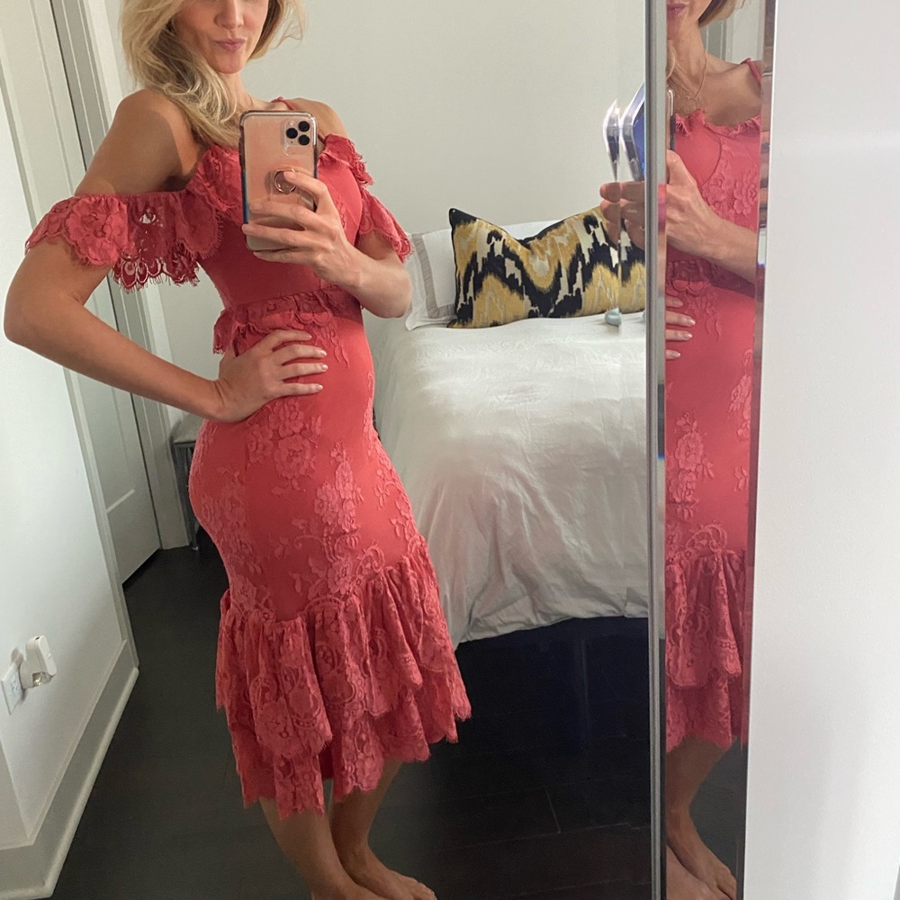 Lovers & Friends, coral colored midi dress